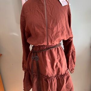 Zara Rust Red Long Sleeve Tiered Dress